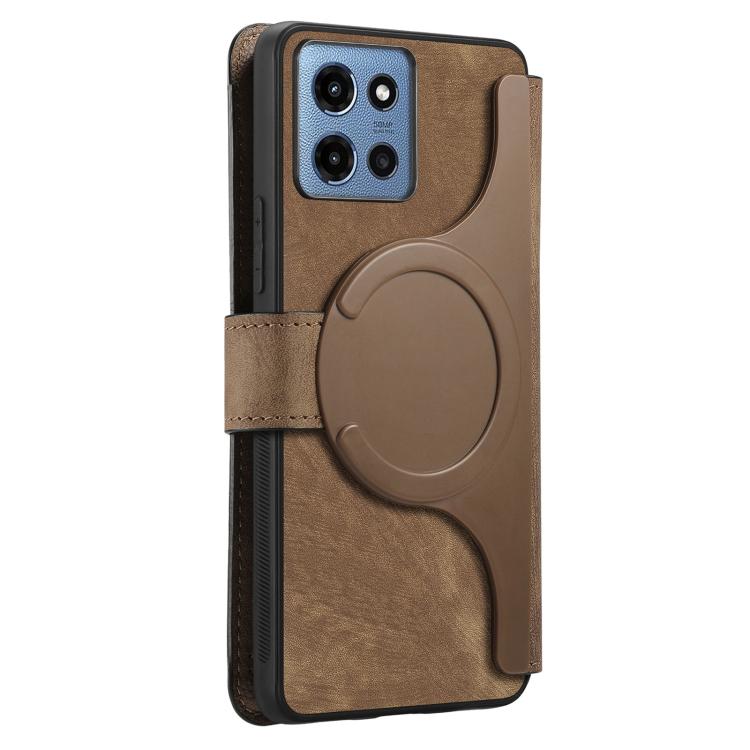 Pour l'étui Motorola Moto G 2025Coque de téléphone en cuir rétro Neo MagSafe anti-RFID (marron)