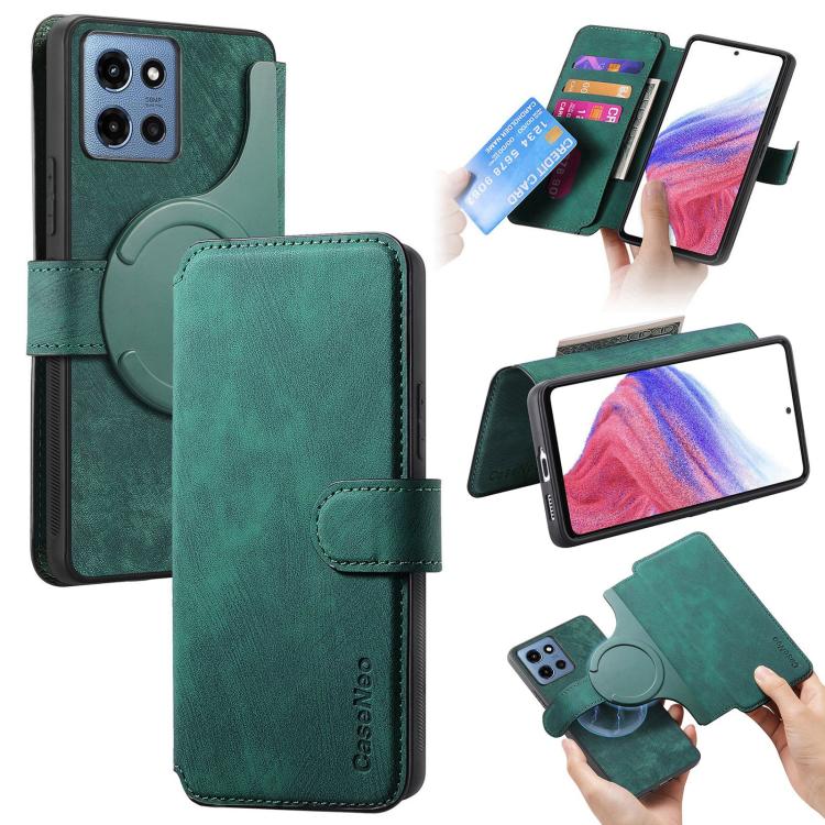Pour Motorola Moto G 2025 ÉtuiCoque de téléphone en cuir rétro antivol RFID Neo MagSafe (vert)