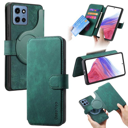 Pour Motorola Moto G 2025 ÉtuiCoque de téléphone en cuir rétro antivol RFID Neo MagSafe (vert)