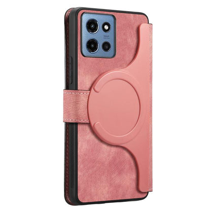 Pour Motorola Moto G 2025 ÉtuiCoque de téléphone en cuir rétro avec MagSafe et anti-RFID (rose)