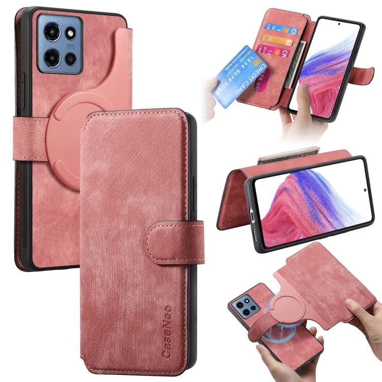 Pour Motorola Moto G 2025 ÉtuiCoque de téléphone en cuir rétro avec MagSafe et anti-RFID (rose)