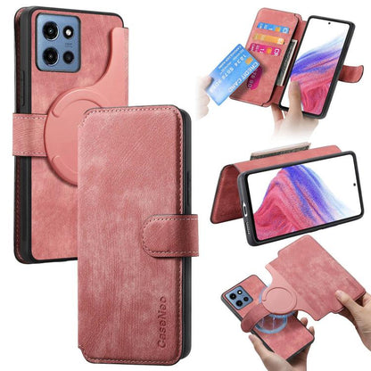 Pour Motorola Moto G 2025 ÉtuiCoque de téléphone en cuir rétro avec MagSafe et anti-RFID (rose)