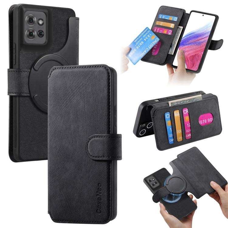 Pour Motorola Moto G Power 2025 Coque Étui en cuir rétro anti-vol Neo MagSafe RFID (Noir)