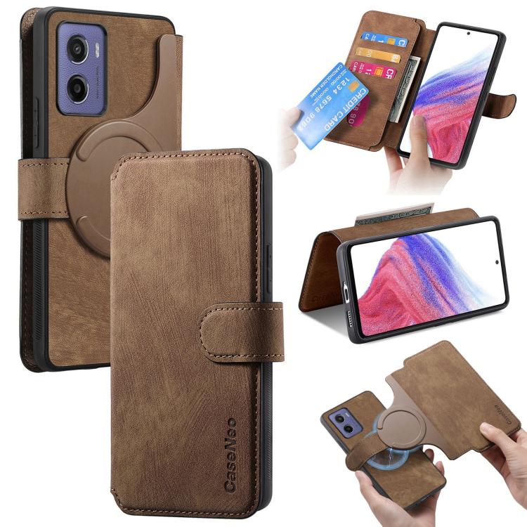 Pour Motorola Moto G05 Étui en cuir rétro anti-vol MagSafe RFID (marron)