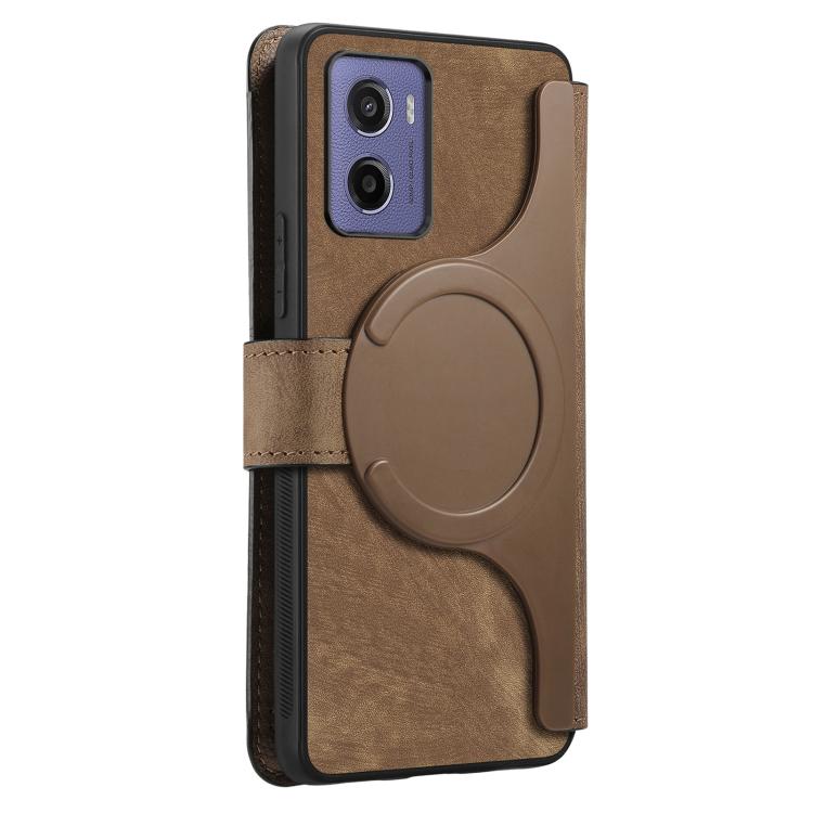 Pour Motorola Moto G05 Étui en cuir rétro anti-vol MagSafe RFID (marron)