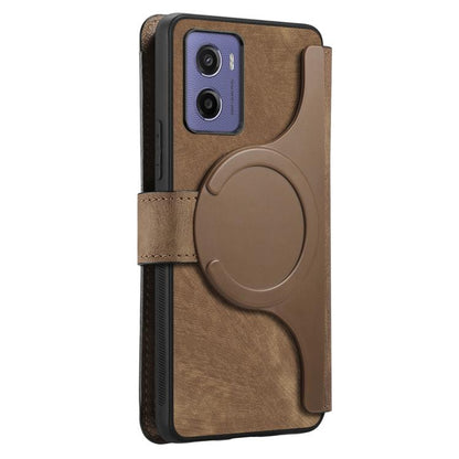 Pour Motorola Moto G05 Étui en cuir rétro anti-vol MagSafe RFID (marron)