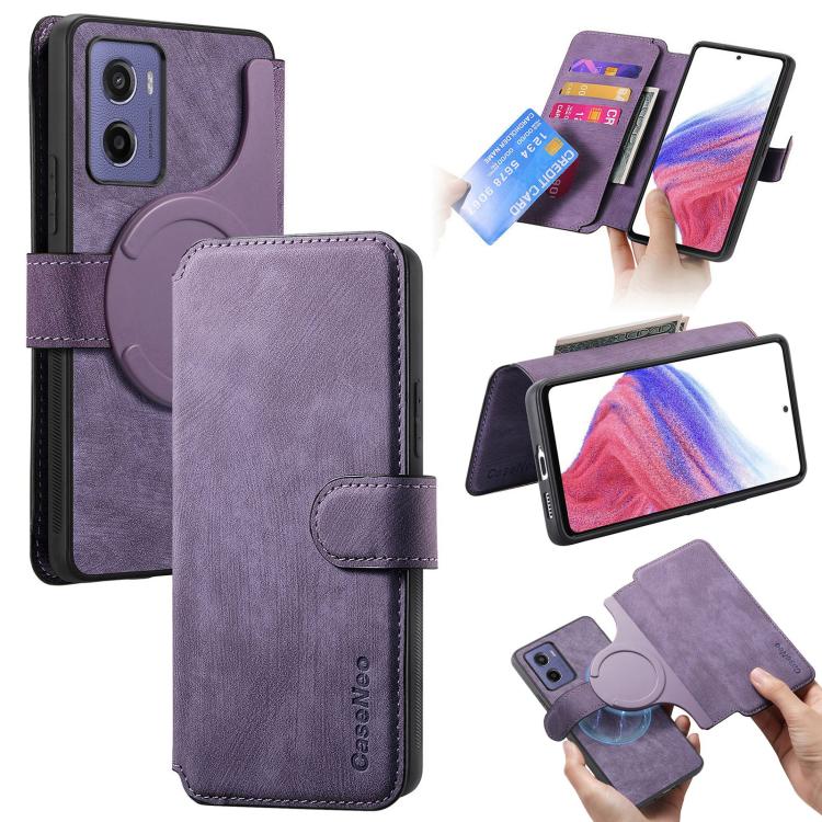 Pour étui Motorola Moto G05Étui de téléphone en cuir rétro antivol MagSafe RFID (violet)