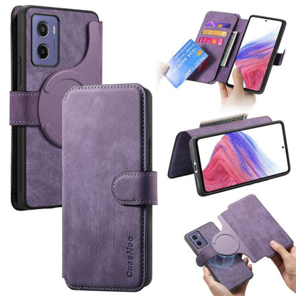 Pour étui Motorola Moto G05Étui de téléphone en cuir rétro antivol MagSafe RFID (violet)