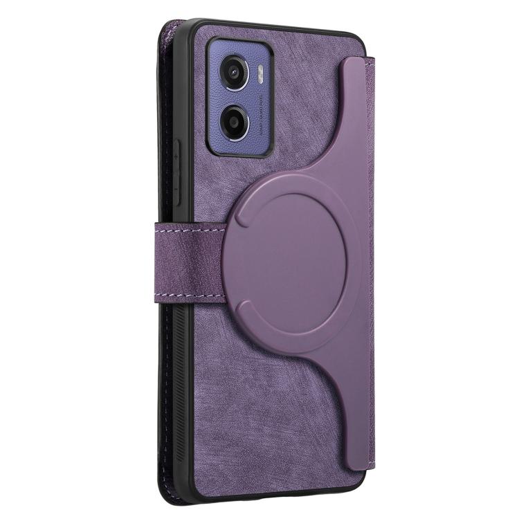 Pour étui Motorola Moto G05Étui de téléphone en cuir rétro antivol MagSafe RFID (violet)