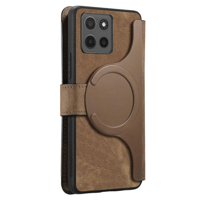 Pour Motorola Moto G15 Étui en cuir rétro avec MagSafe et protection RFID anti-vol (marron)