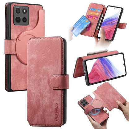 Pour Motorola Moto G15 Étui en cuir rétro anti-vol Neo MagSafe RFID (Rose)