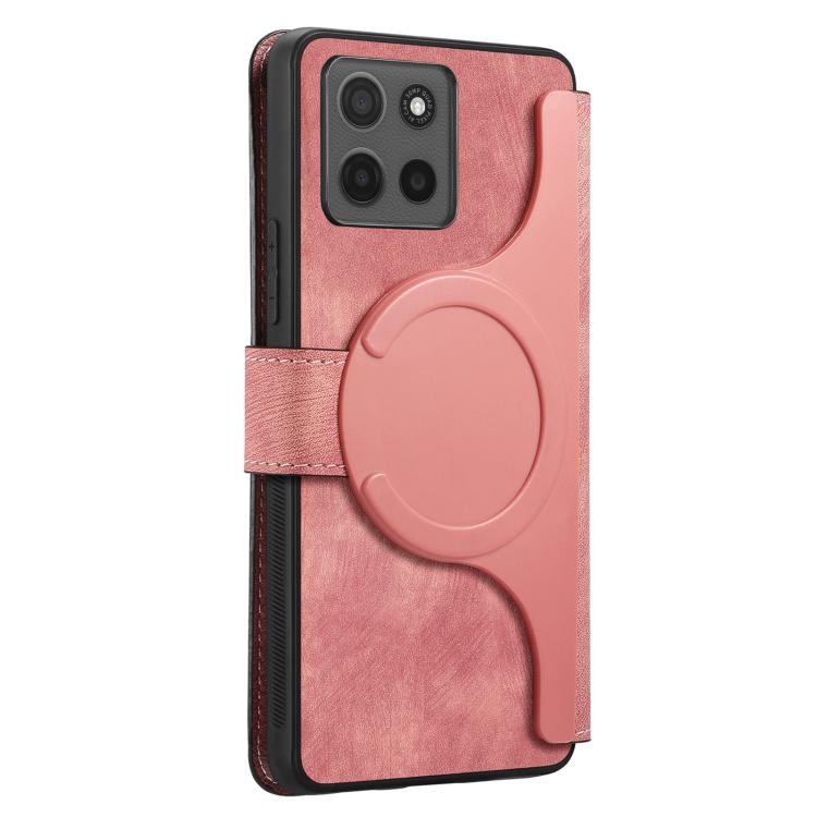 Pour Motorola Moto G15 Étui en cuir rétro anti-vol Neo MagSafe RFID (Rose)