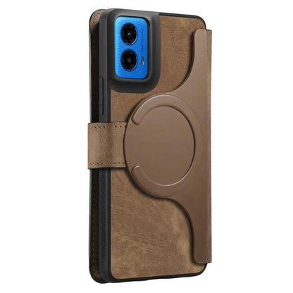 Pour Motorola Moto G45 5G ÉtuiCoque de téléphone rétro en cuir anti-RFID Neo MagSafe (marron)
