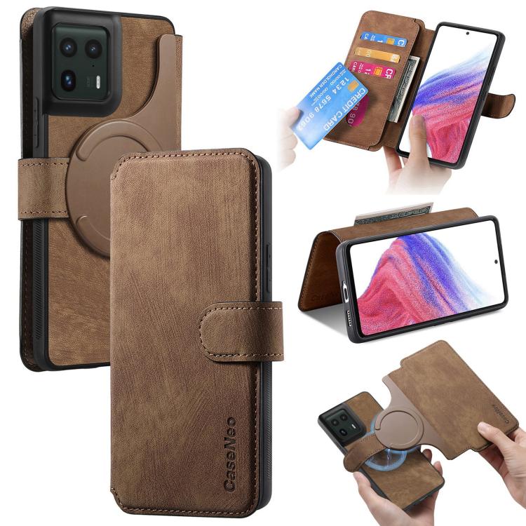 Pour Motorola Edge 50 Ultra Coque Téléphone en Cuir Rétro Antivol RFID Neo MagSafe (Marron)