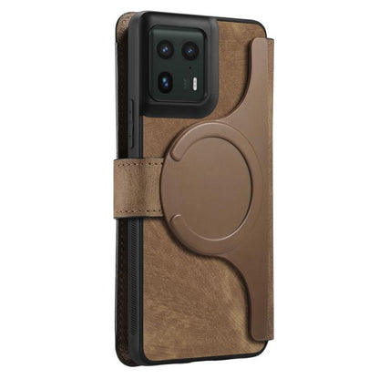 Pour Motorola Edge 50 Ultra Coque Téléphone en Cuir Rétro Antivol RFID Neo MagSafe (Marron)