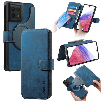 Pour Motorola Edge 50 Ultra ÉtuiNeo MagSafe RFID Antivol Étui de téléphone en cuir rétro(Bleu)