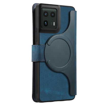 Pour Motorola Edge 50 Ultra ÉtuiNeo MagSafe RFID Antivol Étui de téléphone en cuir rétro(Bleu)