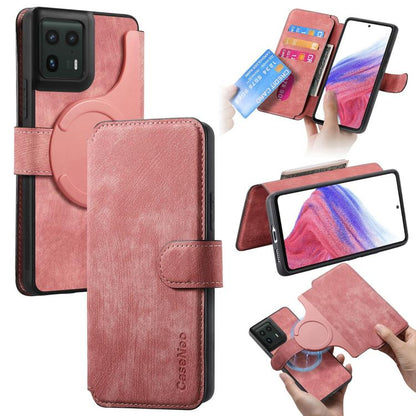Pour Motorola Edge 50 Ultra Coque Neo MagSafe RFID Antivol Étui de téléphone en Cuir Rétro (Rose)