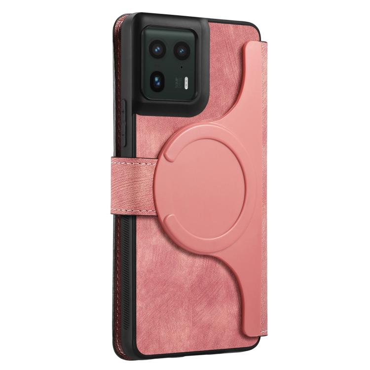 Pour Motorola Edge 50 Ultra Coque Neo MagSafe RFID Antivol Étui de téléphone en Cuir Rétro (Rose)