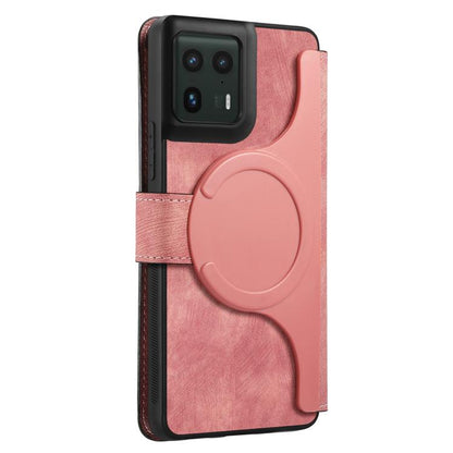 Pour Motorola Edge 50 Ultra Coque Neo MagSafe RFID Antivol Étui de téléphone en Cuir Rétro (Rose)