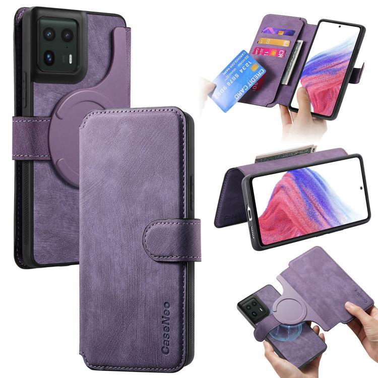 Pour Motorola Edge 50 Ultra Étui en cuir rétro Neo MagSafe RFID anti-vol (Violet)