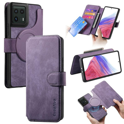 Pour Motorola Edge 50 Ultra Étui en cuir rétro Neo MagSafe RFID anti-vol (Violet)