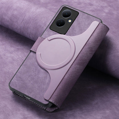 Pour étui vivo V29 LiteCoque de téléphone en cuir rétro anti-RFID Neo MagSafe (violet)