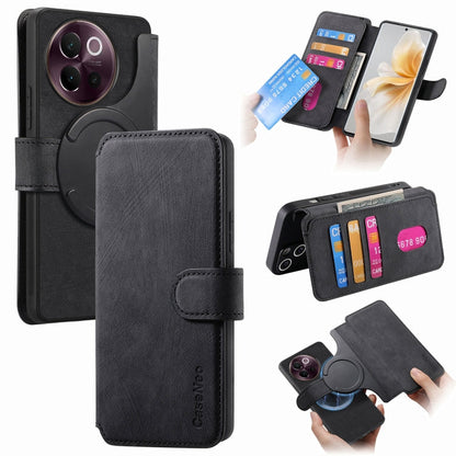 Pour étui vivo V40 Lite Étui de téléphone en cuir rétro anti-RFID Neo MagSafe (Noir)