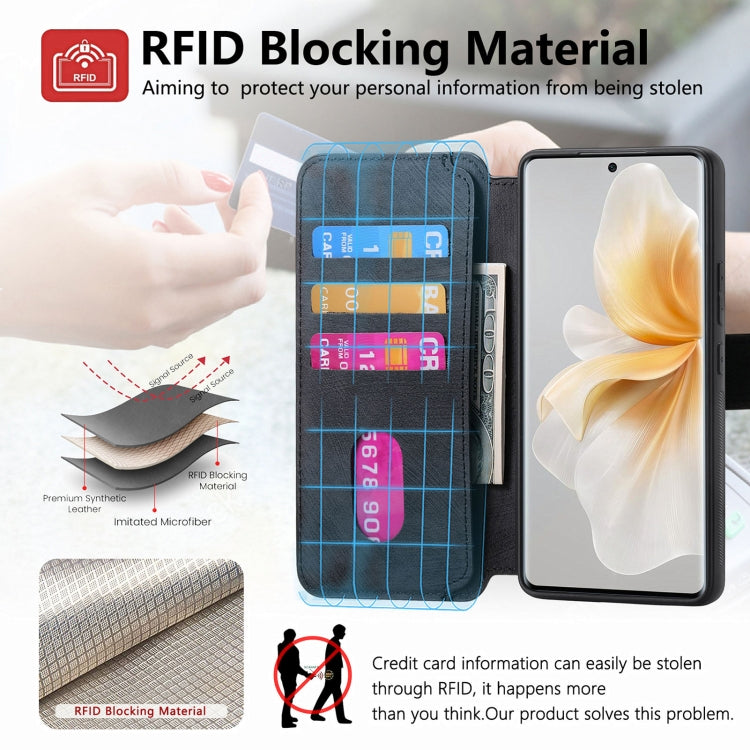 Pour étui vivo V40 Lite Étui de téléphone en cuir rétro anti-RFID Neo MagSafe (Noir)