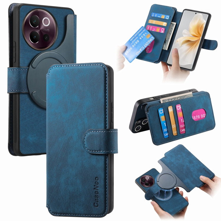 For vivo V40 Lite CaseNeo MagSafe RFID Anti-theft Retro Leather Phone Case(Blue)