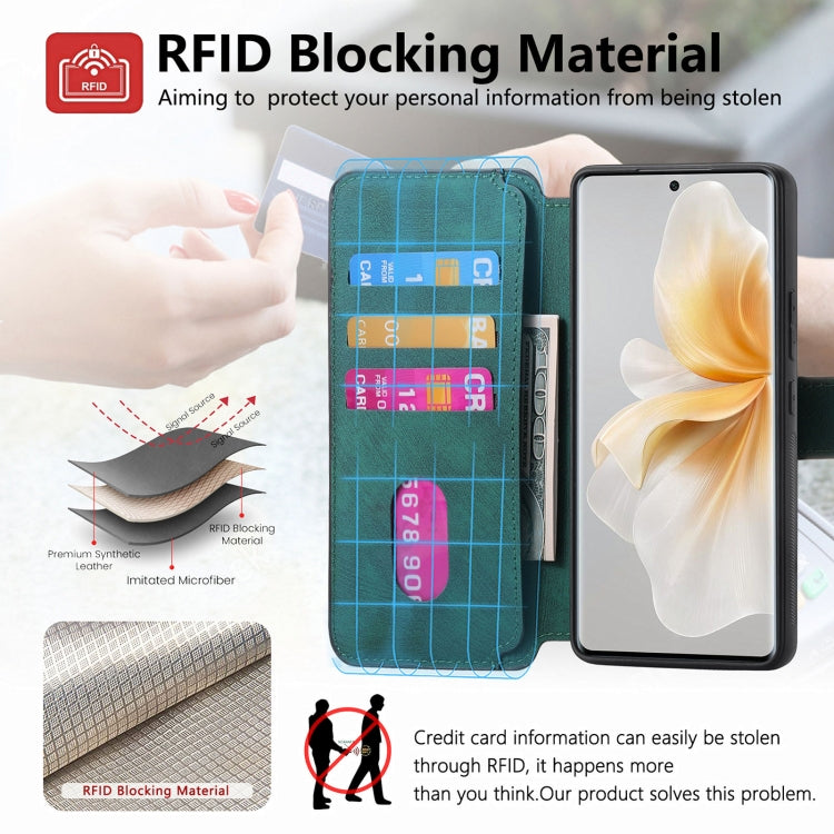 Pour étui vivo V40 LiteCoque de téléphone rétro en cuir anti-RFID MagSafe (vert)