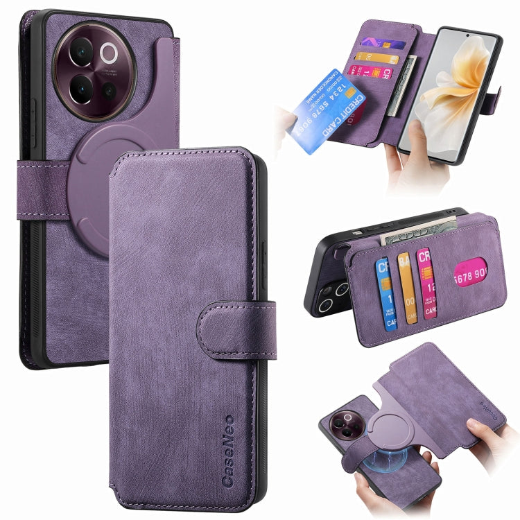 Pour étui vivo V40 Lite Étui de téléphone en cuir rétro anti-RFID et MagSafe Neo (Violet)