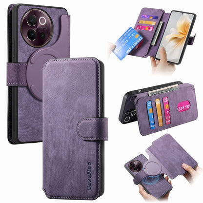 Pour étui vivo V40 Lite Étui de téléphone en cuir rétro anti-RFID et MagSafe Neo (Violet)