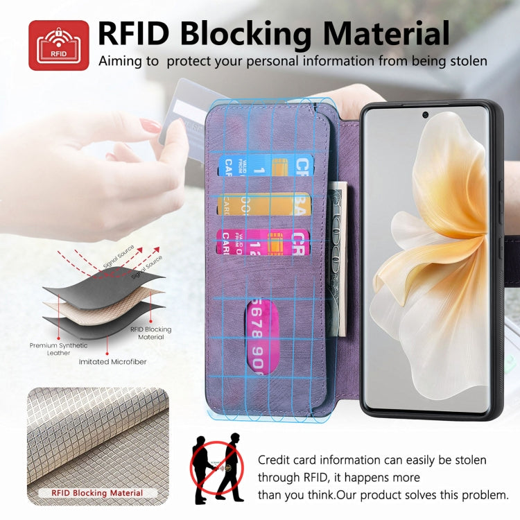 Pour étui vivo V40 Lite Étui de téléphone en cuir rétro anti-RFID et MagSafe Neo (Violet)