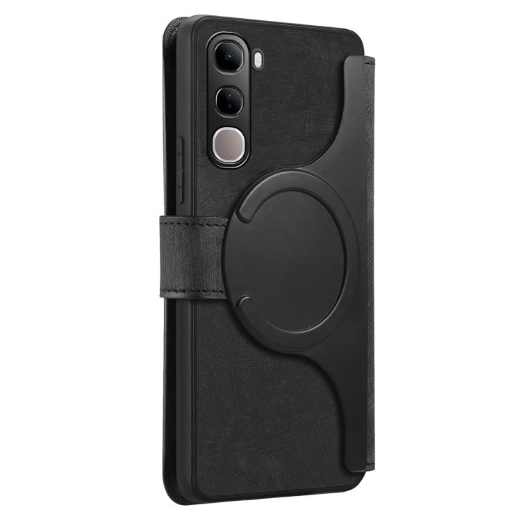 Pour vivo V40 SE / V40 Lite Étui de téléphone en cuir rétro avec MagSafe et blocage RFID (noir)