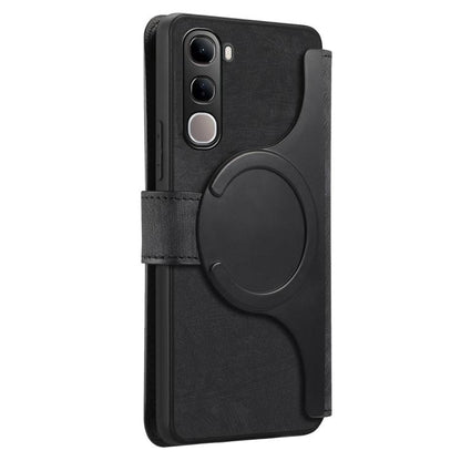 Pour vivo V40 SE / V40 Lite Étui de téléphone en cuir rétro avec MagSafe et blocage RFID (noir)
