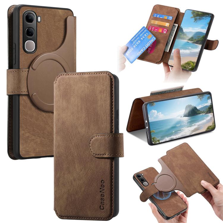 Pour vivo V40 SE / V40 Lite Étui IDN CaseNeo MagSafe RFID Antivol en cuir Rétro (Marron)