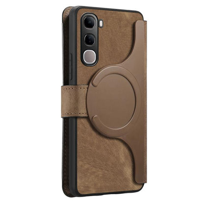 Pour vivo V40 SE / V40 Lite Étui IDN CaseNeo MagSafe RFID Antivol en cuir Rétro (Marron)