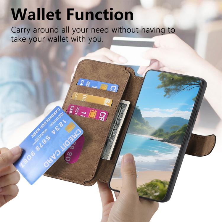 Pour vivo V40 SE / V40 Lite Étui IDN CaseNeo MagSafe RFID Antivol en cuir Rétro (Marron)