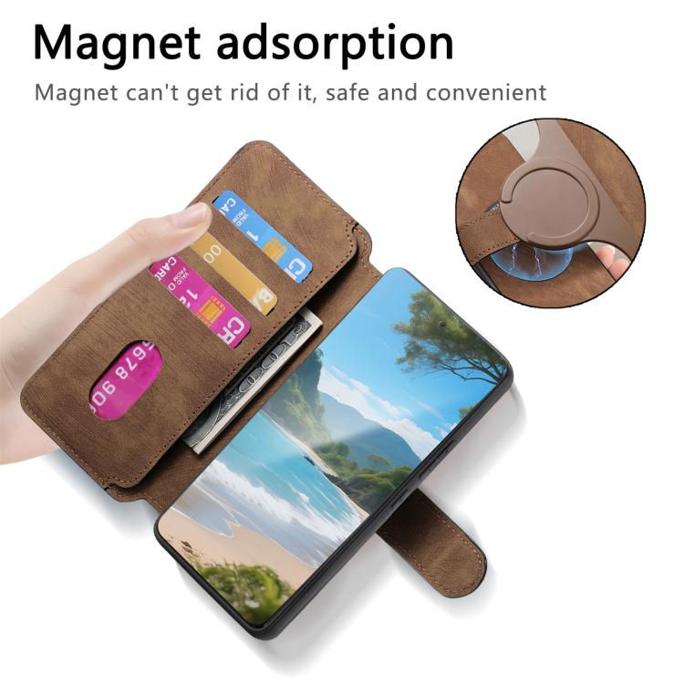 Pour vivo V40 SE / V40 Lite Étui IDN CaseNeo MagSafe RFID Antivol en cuir Rétro (Marron)