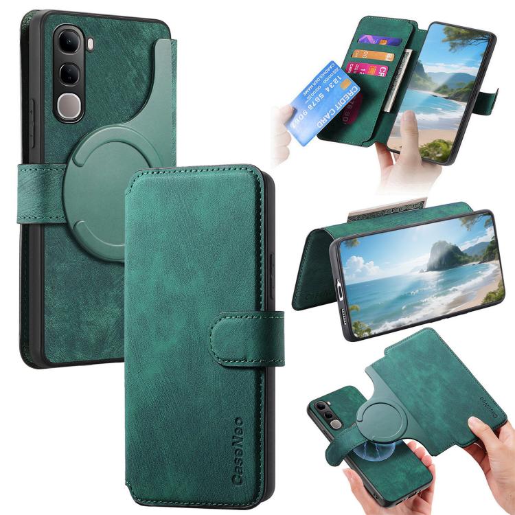 Pour coque de téléphone en cuir rétro anti-vol MagSafe RFID vivo V40 SE / V40 Lite IDN CaseNeo (vert)