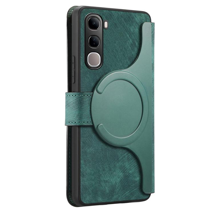 Pour coque de téléphone en cuir rétro anti-vol MagSafe RFID vivo V40 SE / V40 Lite IDN CaseNeo (vert)