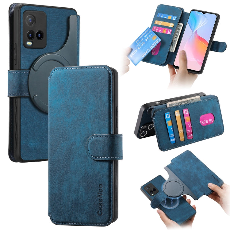 Pour étui vivo Y21s / Y32 / Y21T / Y3T Étui de téléphone en cuir rétro anti-RFID Neo MagSafe (bleu)