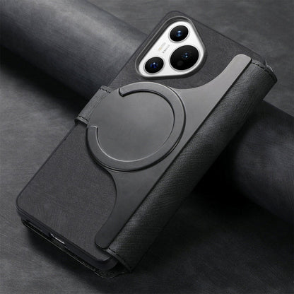 Pour Huawei Pura 70 Coque en cuir rétro avec MagSafe et protection RFID (Noir)