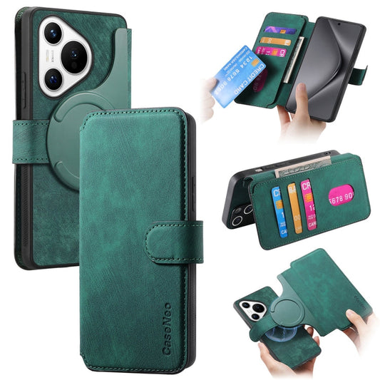 Pour Huawei Pura 70 Étui, Coque en cuir rétro Neo MagSafe RFID anti-vol (Vert)