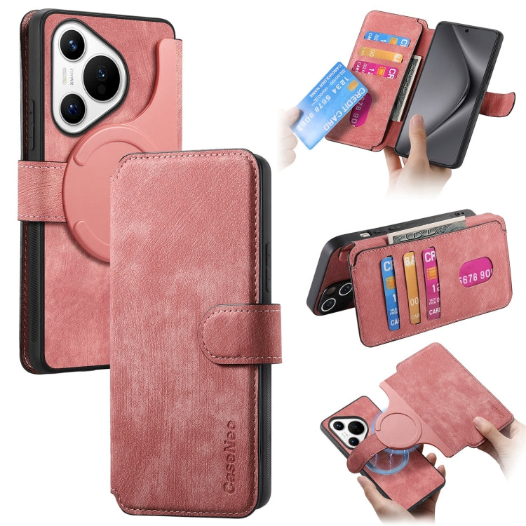 Pour l'étui Huawei Pura 70 – Housse de téléphone en cuir rétro Neo MagSafe avec protection RFID et anti-vol (rose)
