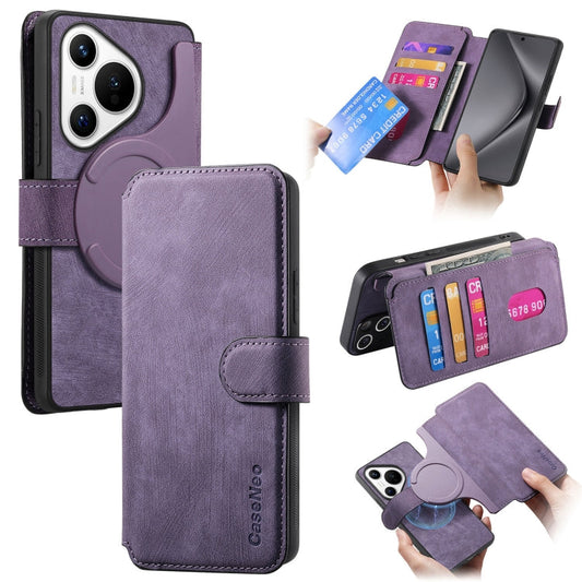 Pour l'étui Huawei Pura 70, coque de téléphone en cuir rétro avec MagSafe et protection RFID (violet)