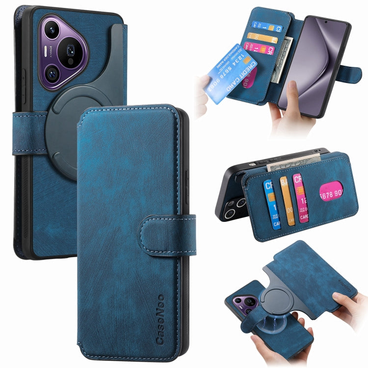 Pour Étui Huawei Pura 70 ProCoque de téléphone en cuir rétro anti-RFID Neo MagSafe (Bleu)