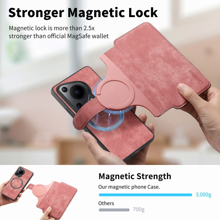 Pour étui Huawei Pura 70 Ultra Étui de téléphone en cuir rétro anti-vol Neo MagSafe RFID (rose)