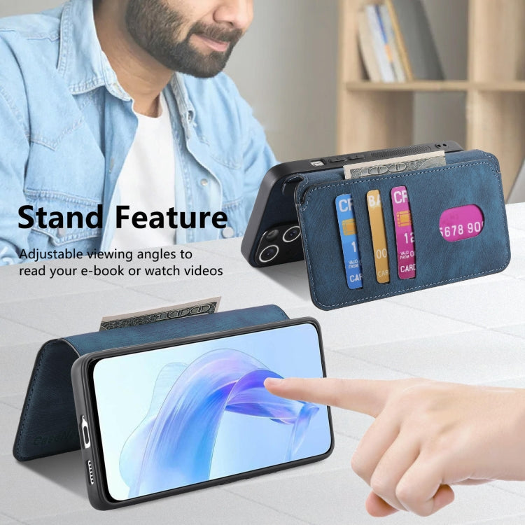 Coque pour Honor 90 LiteÉtui de téléphone en cuir rétro avec MagSafe et protection RFID anti-vol (Bleu)